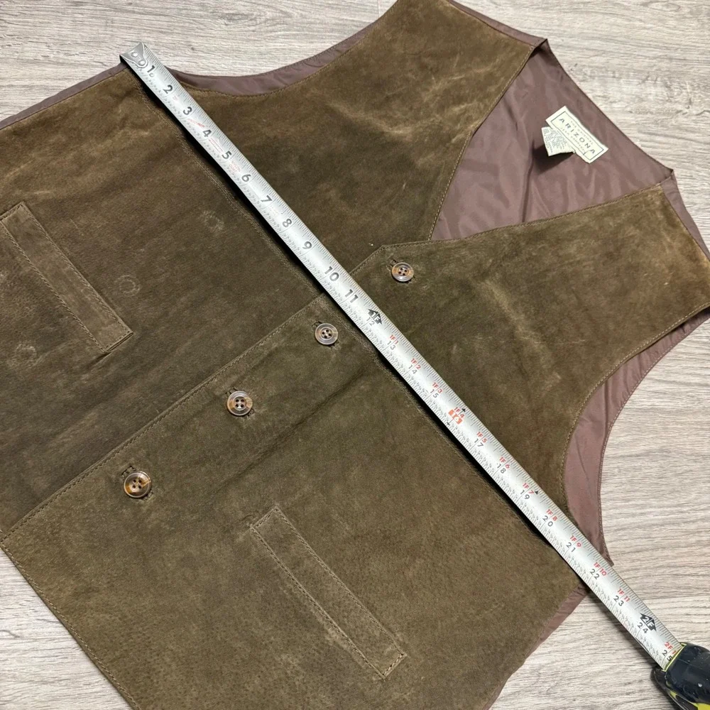 Arizona Jean Company Mens Large Brown Suede Leather Button Front Vest Vintage